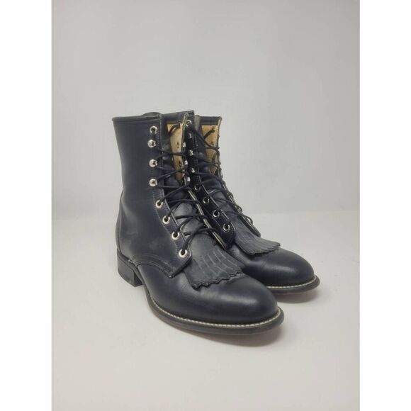 Laredo womens 9 Keltie Vintage Western Boots Lace Up Black Leather - Picture 6 of 9